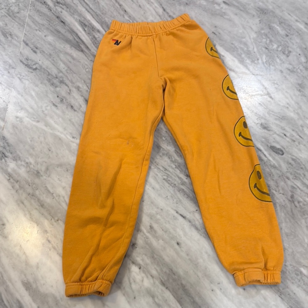 Orange Kids Sweatpants with Smiley Faces